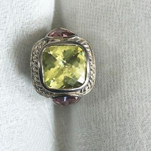 peridot & pink sapphire sterling silver ring sz 8